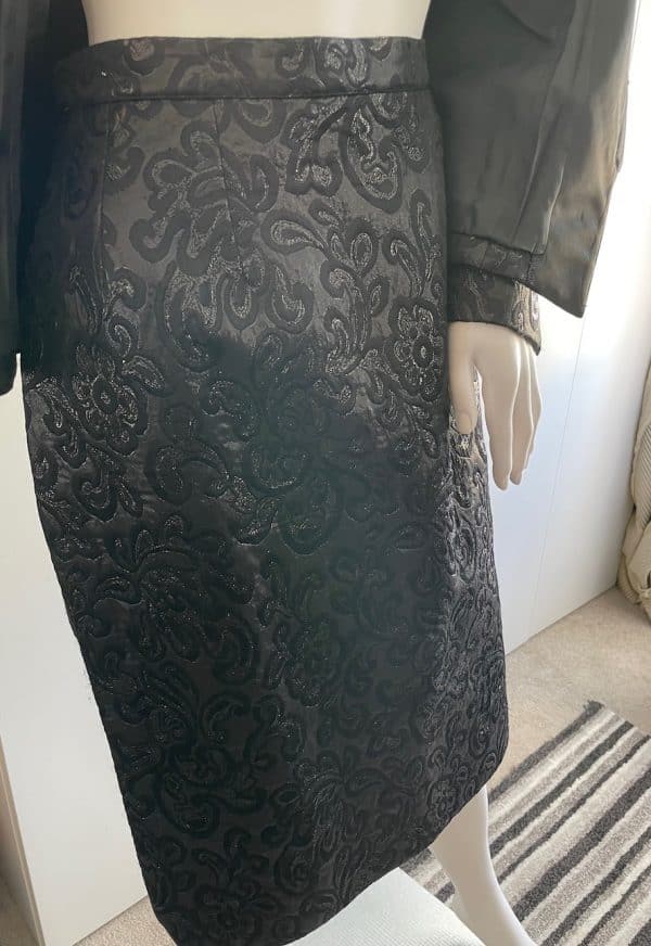 guy laroche vintage black skirt suit jacquard w/embroidery c.1980s