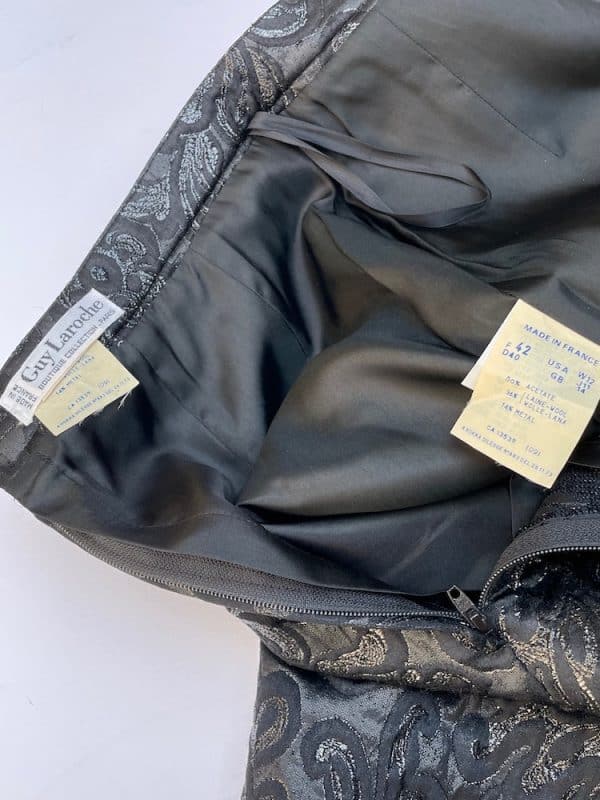 guy laroche vintage black skirt suit jacquard w/embroidery c.1980s