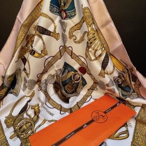 hermÈs vintage silk scarf grand uniforme pink gold by joachim metz 1985