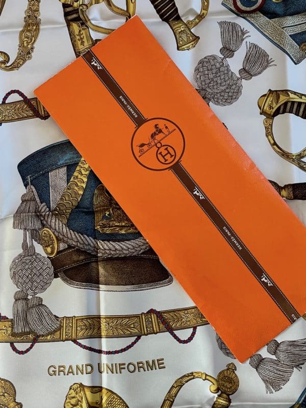 hermÈs vintage silk scarf grand uniforme pink gold by joachim metz 1985