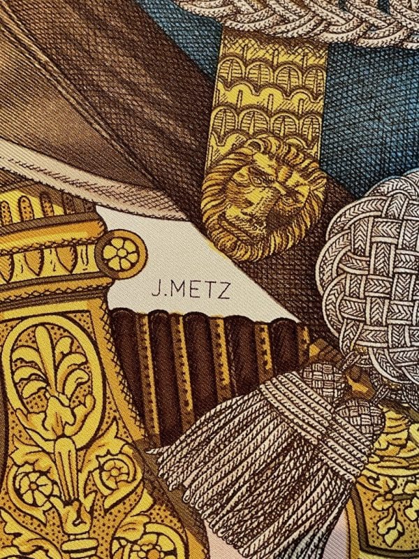 hermÈs vintage silk scarf grand uniforme pink gold by joachim metz 1985