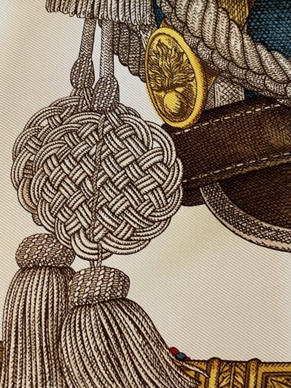 hermÈs vintage silk scarf grand uniforme pink gold by joachim metz 1985