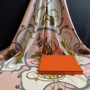 hermÈs vintage silk scarf springs pink gold by philippe ledoux c.1974 w/box