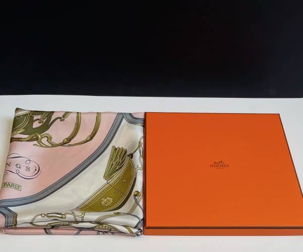 hermÈs vintage silk scarf springs pink gold by philippe ledoux c.1974 w/box