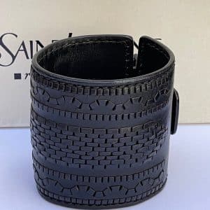yves saint laurent rive gauche leather black cuff bracelet