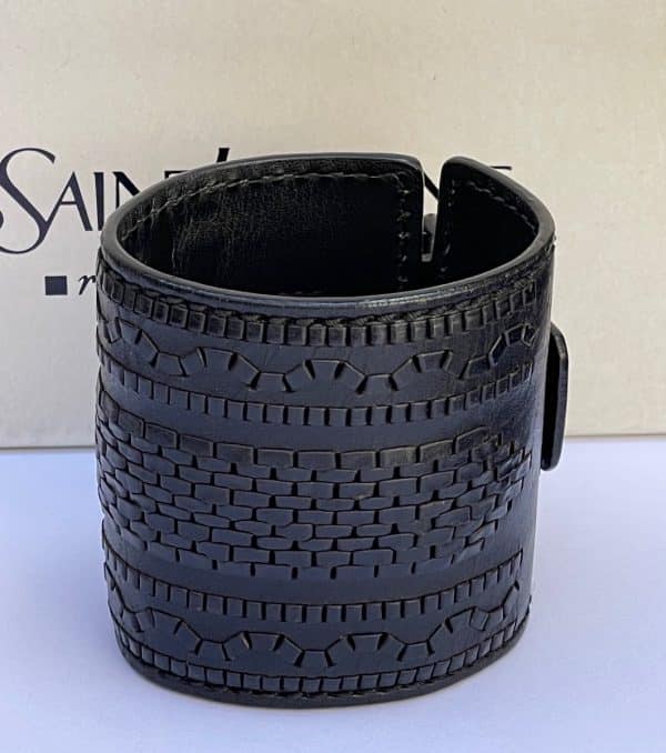 yves saint laurent rive gauche leather black cuff bracelet
