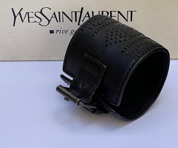 yves saint laurent rive gauche leather black cuff bracelet