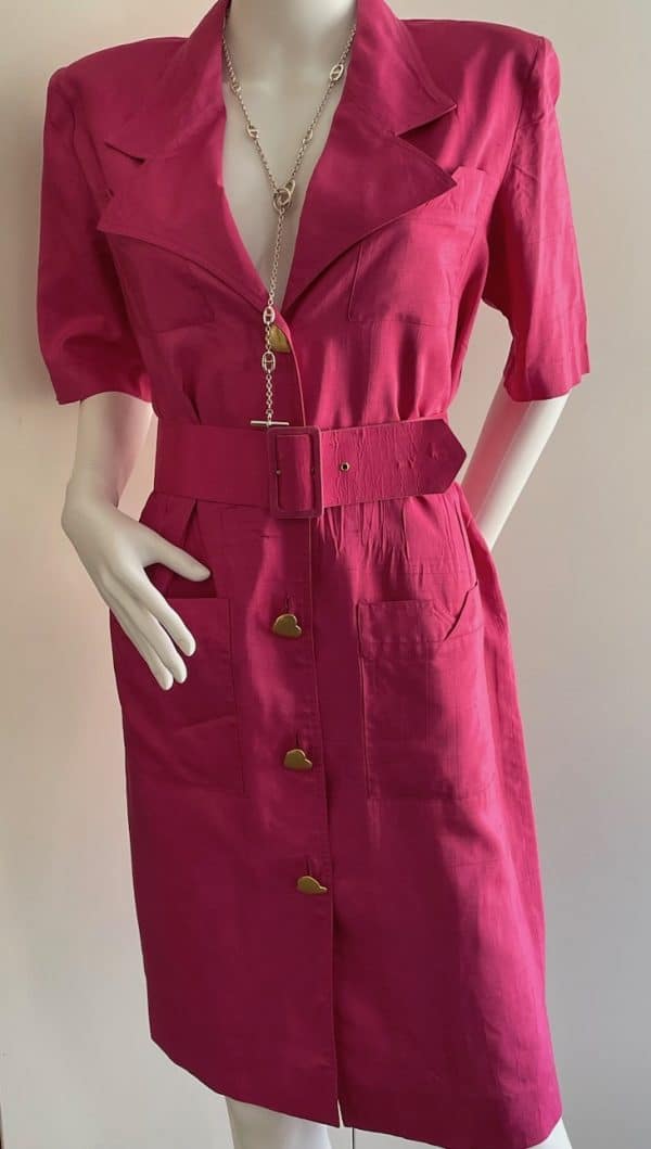 torrente miss torrente pink silk belted heart jewel buttons dress c.1980s