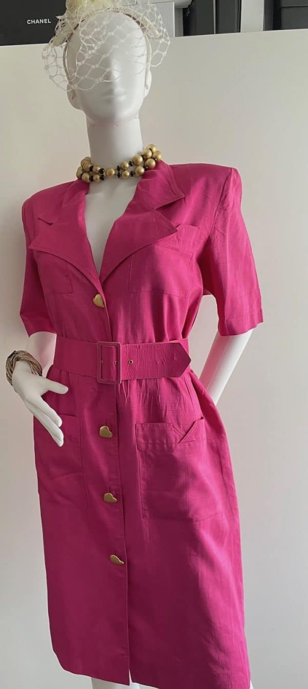 torrente miss torrente pink silk belted heart jewel buttons dress c.1980s
