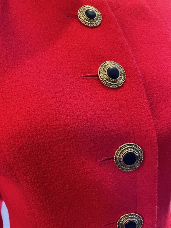 yves saint laurent variation vintage red tweed suit jewel buttons 1992