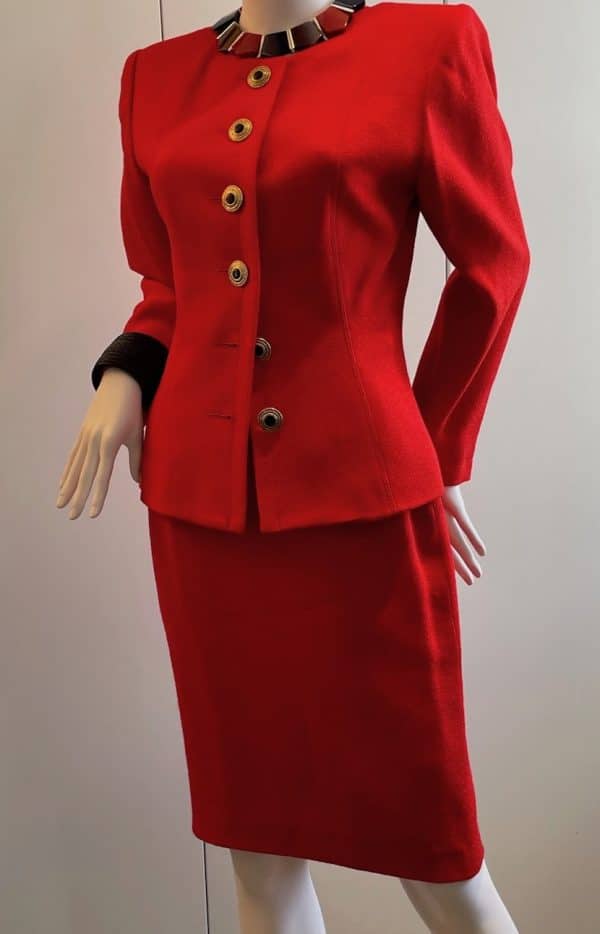 yves saint laurent variation vintage red tweed suit jewel buttons 1992