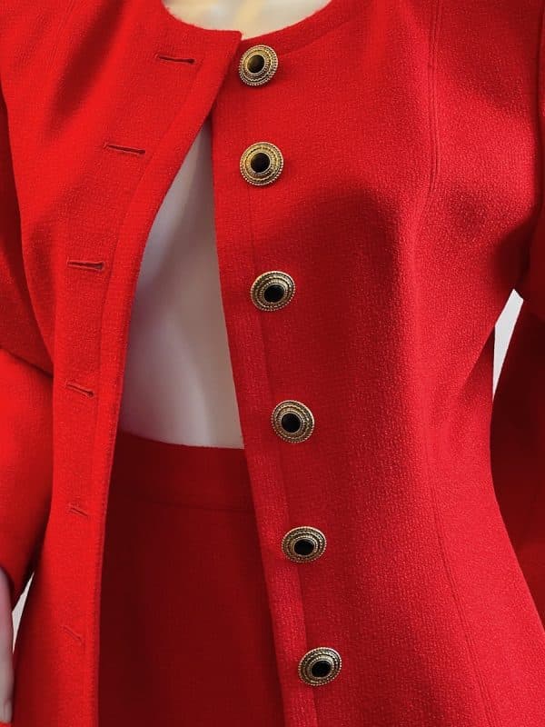 yves saint laurent variation vintage red tweed suit jewel buttons 1992