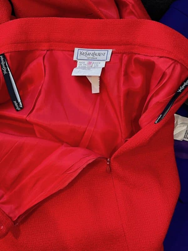 yves saint laurent variation vintage red tweed suit jewel buttons 1992