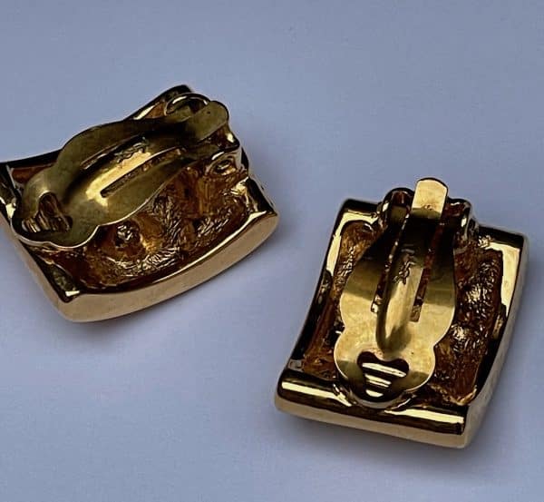 yves saint laurent ysl earrings rectangular gold tone & crystals c.1980s
