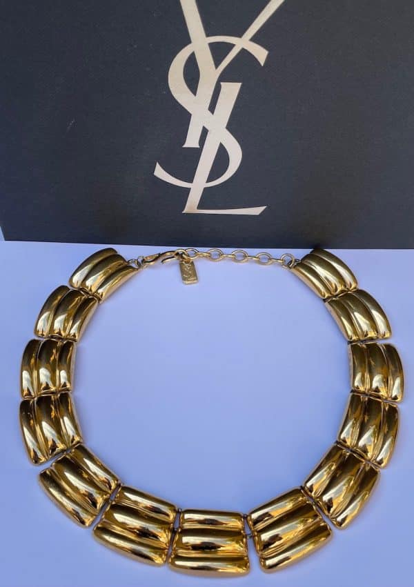 yves saint laurent ysl vintage necklace choker collar gilt links c.1980s