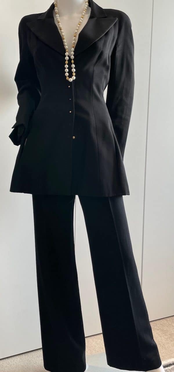 chanel black two piece suit trousers & fitted jacket autumn 2002