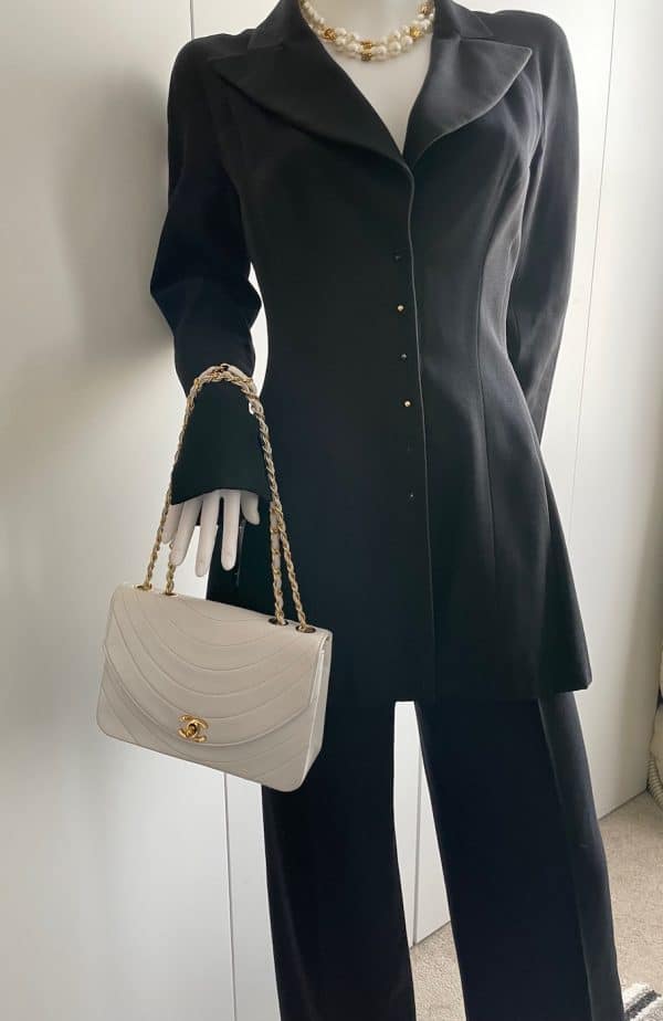chanel black two piece suit trousers & fitted jacket autumn 2002