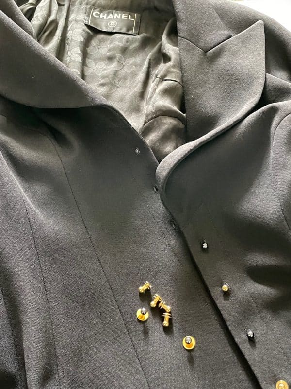 chanel black two piece suit trousers & fitted jacket autumn 2002