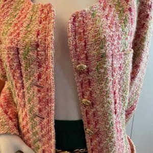 chanel pink multi tweed jacket cc logo gold jewel buttons c.1993