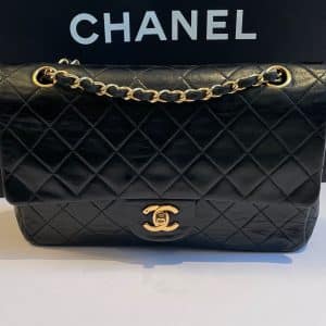 chanel vintage 2.55 black double flap classic shoulder bag lambskin c.1989