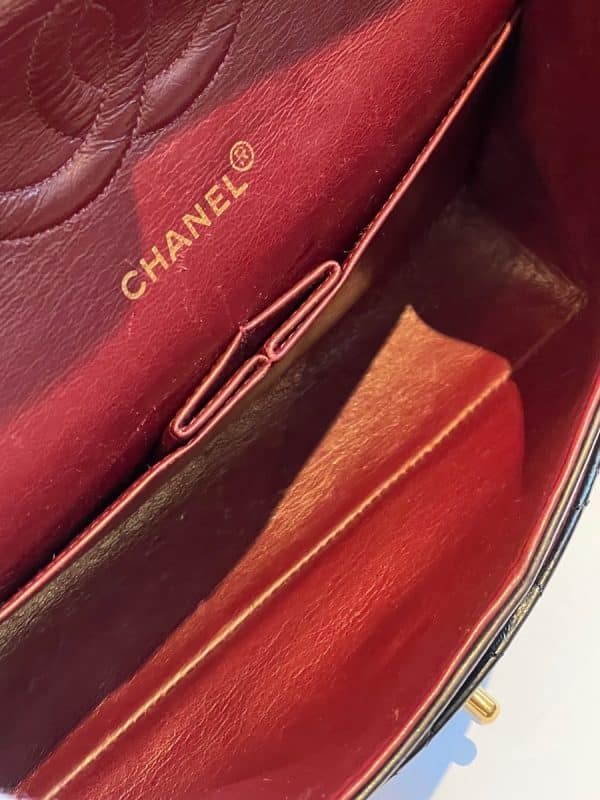 chanel vintage 2.55 black double flap classic shoulder bag lambskin c.1989