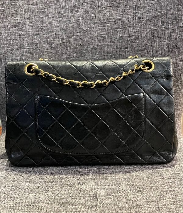 chanel vintage 2.55 black double flap classic shoulder bag lambskin c.1989
