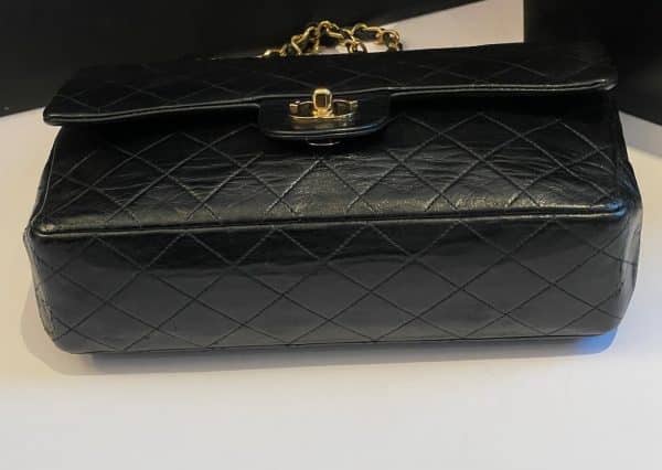 chanel vintage 2.55 black double flap classic shoulder bag lambskin c.1989