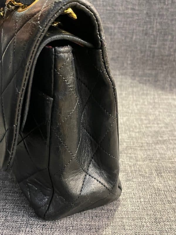 chanel vintage 2.55 black double flap classic shoulder bag lambskin c.1989