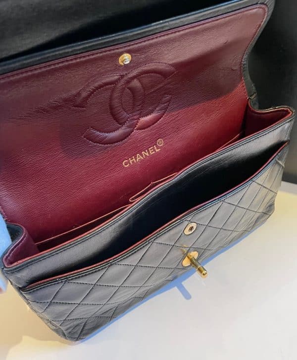 chanel vintage 2.55 black double flap classic shoulder bag lambskin c.1989