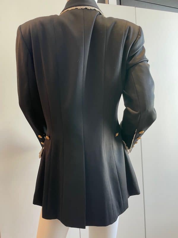 chanel vintage black 24 cc logo jewel buttons double breasted jacket 1980