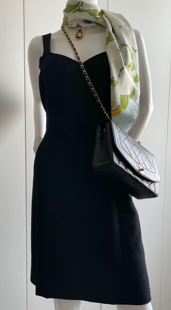 chanel vintage black tweed cocktail dress c.1990s