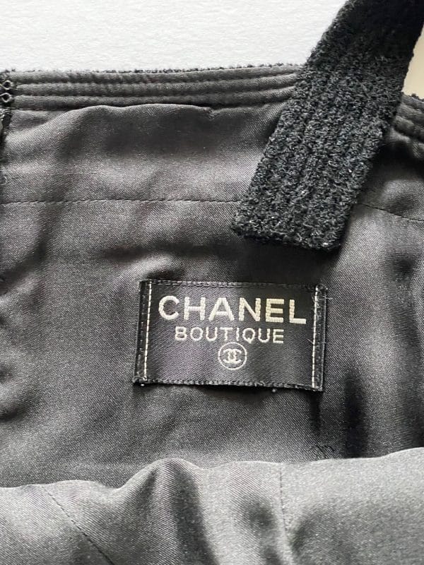 chanel vintage black tweed cocktail dress c.1990s
