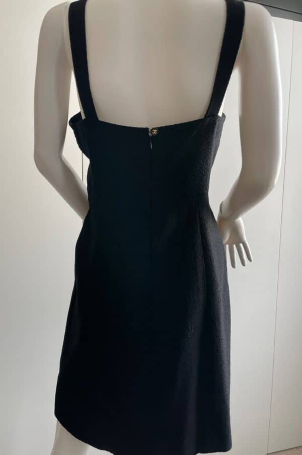 chanel vintage black tweed cocktail dress c.1990s