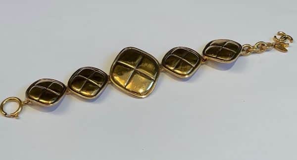 chanel vintage cc logo diamond quilted matelassé bracelet c.70s 80 w/box