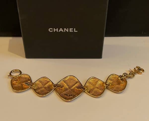 chanel vintage cc logo diamond quilted matelassé bracelet c.70s 80 w/box