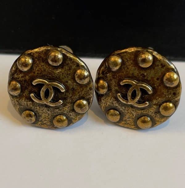 chanel vintage cc logo earrings clip on button rivet autumn 1997