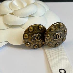 chanel vintage cc logo earrings clip on button rivet autumn 1997