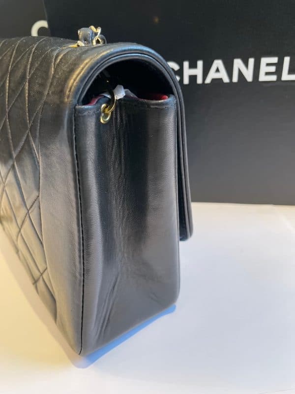 chanel vintage diana quilted black bag 24k gold plated 1991 w/box