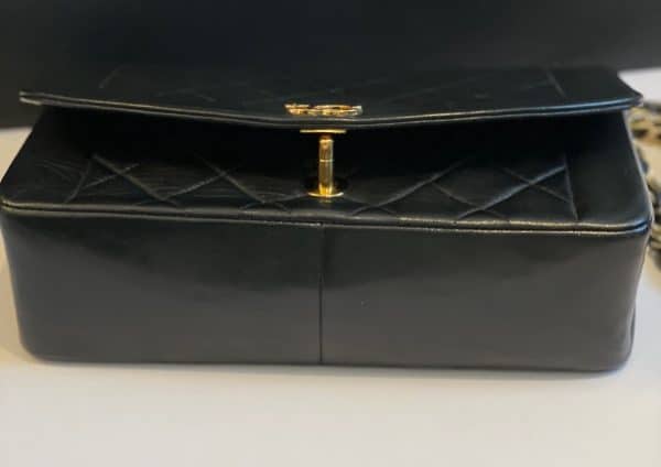 chanel vintage diana quilted black bag 24k gold plated 1991 w/box