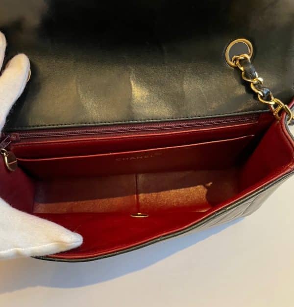 chanel vintage diana quilted black bag 24k gold plated 1991 w/box