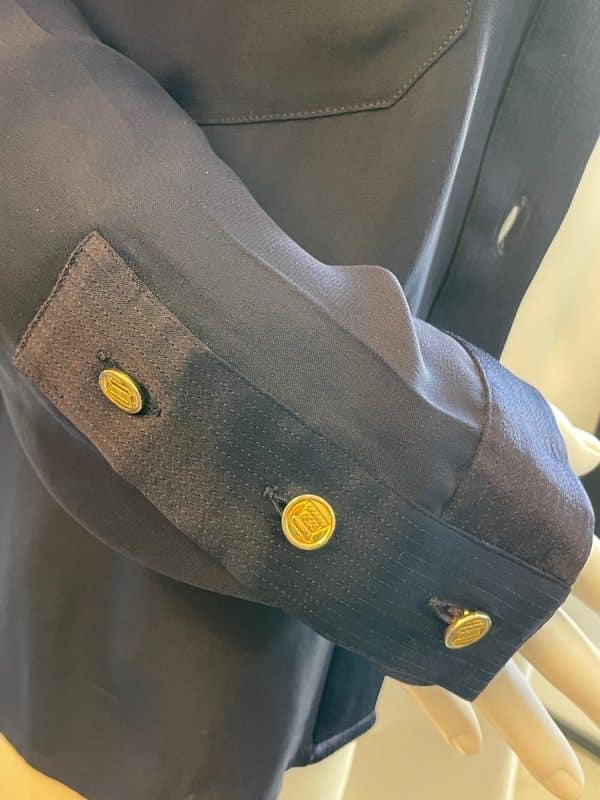 chanel vintage logo buttons silk blouse shirt navy blue