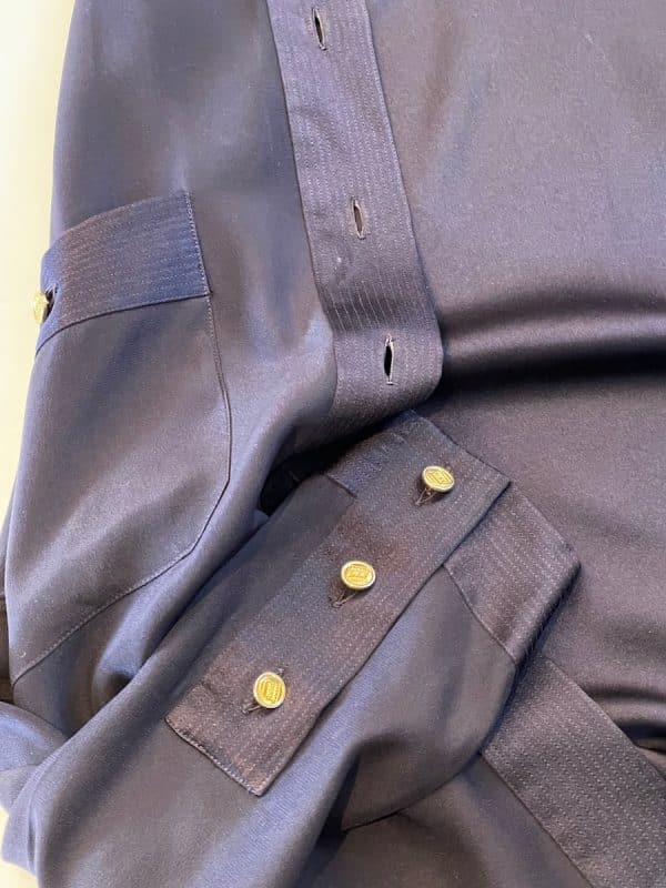 chanel vintage logo buttons silk blouse shirt navy blue