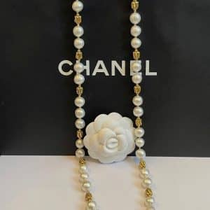 chanel vintage pearl necklace twisted 24k gold plated charms 1980 w/box