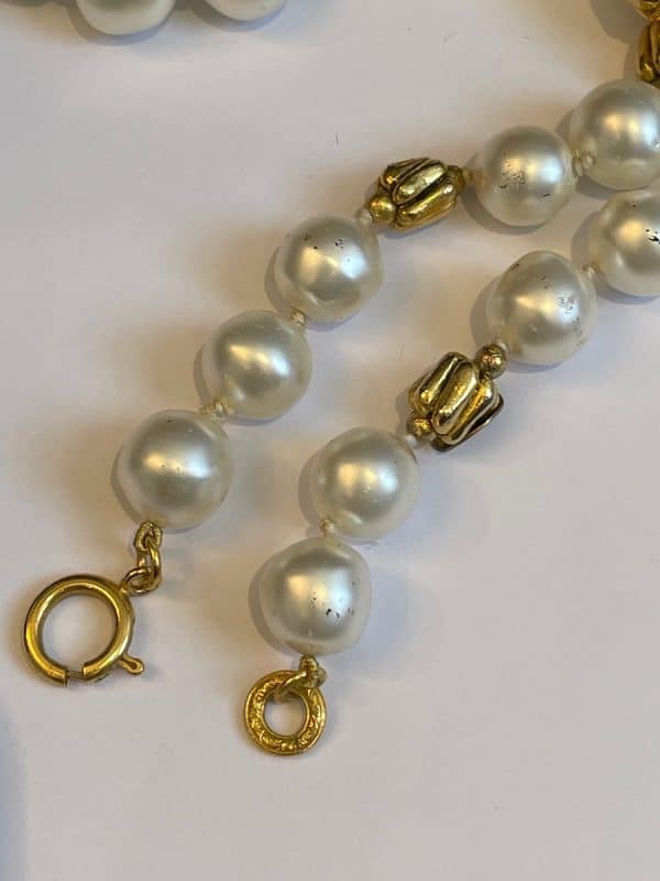 chanel vintage pearl necklace twisted 24k gold plated charms 1980 w/box