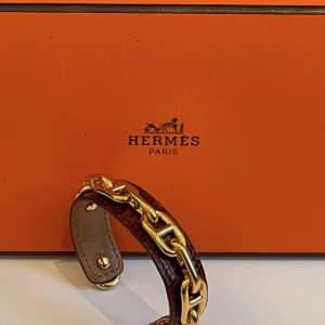 hermÈs vintage chaine d'ancre cuff bracelet leather crocodile