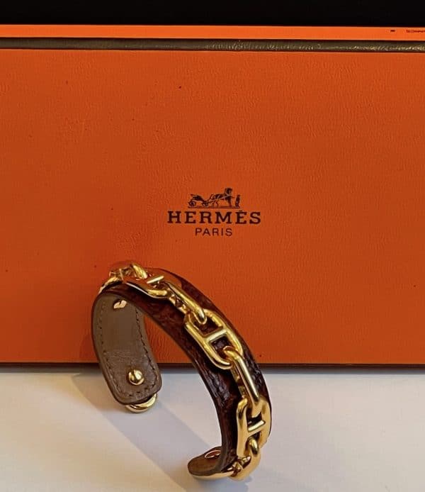 hermÈs vintage chaine d'ancre cuff bracelet leather crocodile