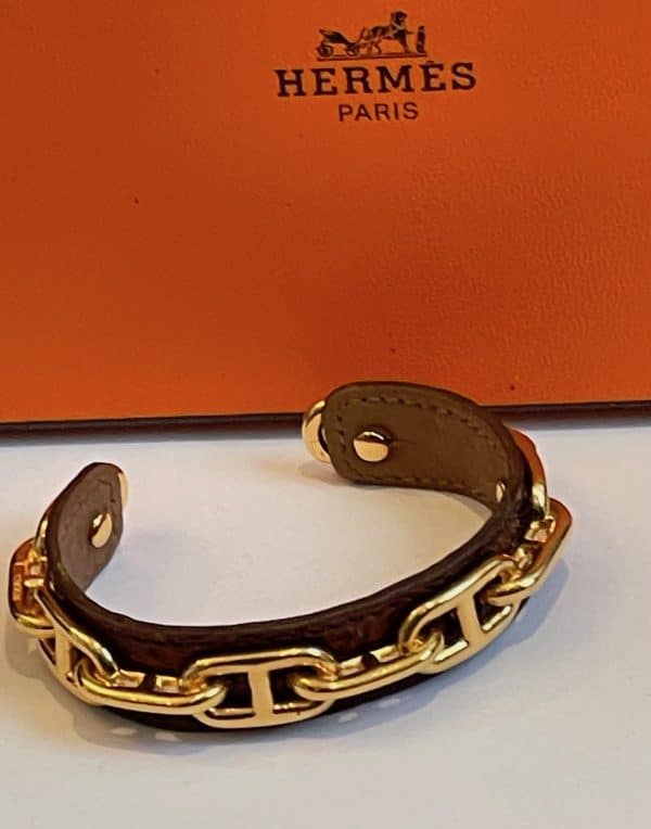 hermÈs vintage chaine d'ancre cuff bracelet leather crocodile