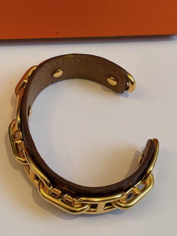 hermÈs vintage chaine d'ancre cuff bracelet leather crocodile