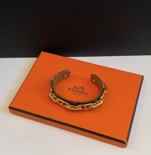 hermÈs vintage chaine d'ancre cuff bracelet leather crocodile