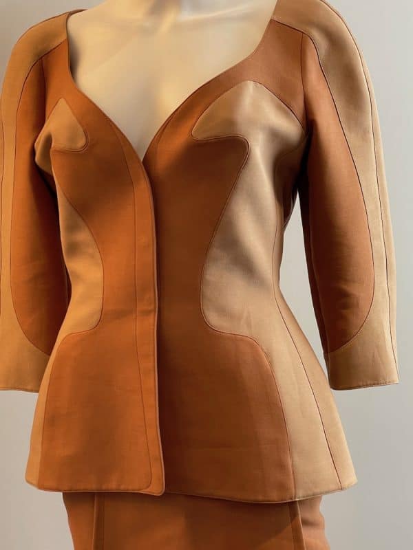 thierry mugler couture asymmetric two tone suit skirt & jacket c.1980s